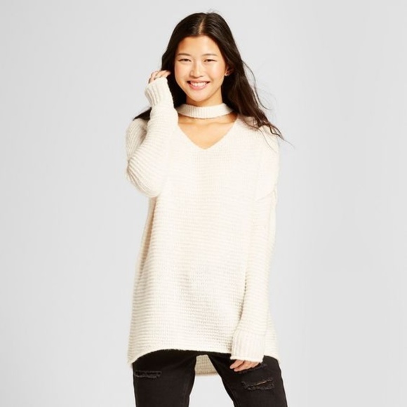 Mossimo Supply Co. Sweaters - NEW Cream Oversized Choker Neck Sweater Tunic [B8]